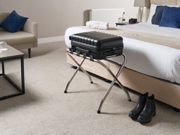 Ashton Luggage Rack With Back in Chrome & Black - Image 3