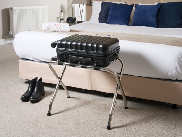 Ashton Luggage Rack With Back in Chrome & Black - Image 2