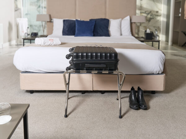 Ashton Luggage Rack With Back in Chrome & Black - Image 5