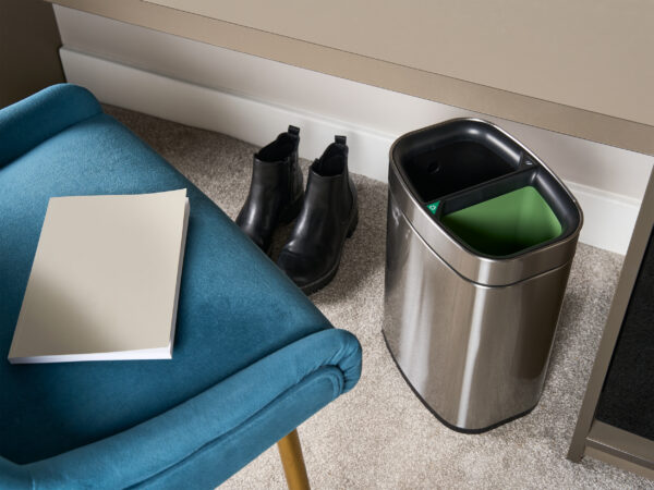 Newport Dual Recycling Bin in Brushed Steel - Image 3