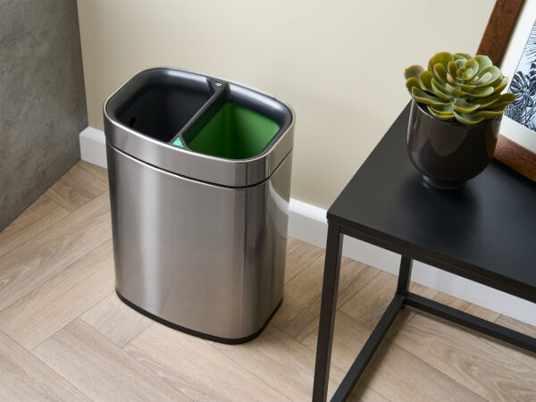 Newport Dual Recycling Bin in Brushed Steel - Image 5